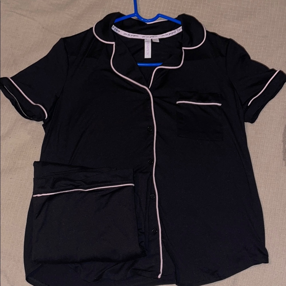 Black Pajama Set with Pink Trim